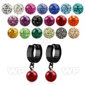 erkfr8 black steel huggies w dangling 8mm multi crystal ball