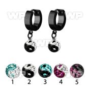 erkfry8 black steel huggie dangling ying yang multi crystal ball