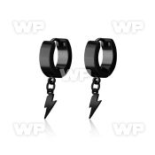 erklit black steel huggie earring w dangling lightning symbol
