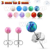 eropb pair of synthetic opal ball surgical steel ear studs