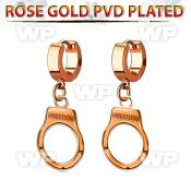 err765 rose gold pvd plated steel huggie w dangling handcuff