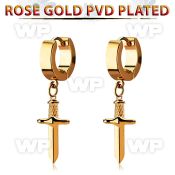 err768 rose gold  steel huggie earring with a dangling dagger