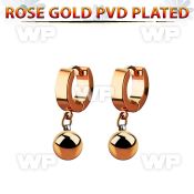 errbt8 rose gold steel huggies earrings w dangling 8mm ball