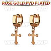 errcro rose gold stainless steel huggie dangling vintage cross