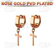 errcrs rose gold steel huggies earrings w dangling plain cross