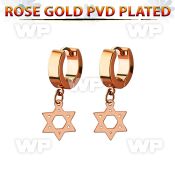 errdsr rose gold steel huggies earrings w dangling david star