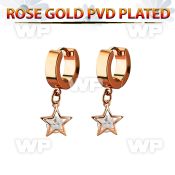errz414 rose gold steel huggies earrings w dangling star w cz