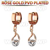 errz416 rose gold pvd plated steel huggie w dangling snap fit cz