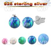 esopb pair of synthetic opal ball sterling silver ear studs