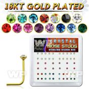 et3e0fj box w silver 925 l shaped nose studs 18k gold plated 