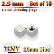 f318ks pack of 10 pcs of 2 5mm surgical steel dices threading 