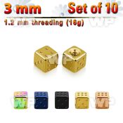 f318rz pack 3mm ion plated surgical steel dices threading 1 2mm belly piercing