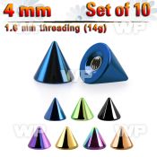 f6ur0i pack 4mm ion plated surgical steel cones threading 1 6mm belly piercing