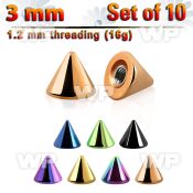 f6urz3 pack 3mm ion plated surgical steel cones threading 1 2mm belly piercing