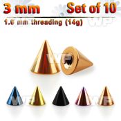 f6urzi pack 3mm ion plated surgical steel cones threading 1 6m belly piercing