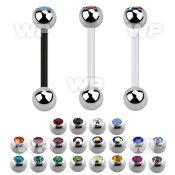 fbbc bioflex tongue barbell, 14g w 6mm steel jewel top ball