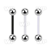 fbbg bioflex tongue barbell, 14g (1.6mm) w 6mm steel balls