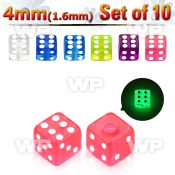 fib180 pack 4mm glow in the dark acrylic dices1 6mm threading belly piercing