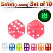 fib18s pack 5mm glow in the dark acrylic dicethreading 1 6mm belly piercing