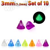 fib6uz pack 3mm glow in the dark acrylic cones 1 2mm threading 