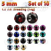 fjc4rs pack 5mm ion plated 316l steel multi jewel ball s 1 6mm belly piercing