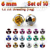 fjc4y pack 6mm 316l steel multi jewel ball s 1 6mm 1 big top belly piercing