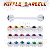fnpajb5 bioflex nipple barbell, 14g w 5mm bezel set jewel balls