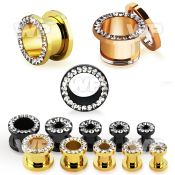 ftscpcr pvd steel flesh tunnel w crystal studded rim w resin