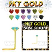 g9szhm1 9kt gold nose screw 22g w 3mm heart shaped prong set cz