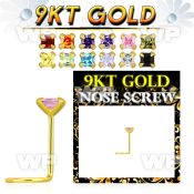 g9szqm1 9kt gold nose screw, 22g with a 2mm square prong set cz