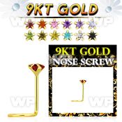 g9szsm1 9kt gold nose screw, 22g w 3mm star shaped prong set czs