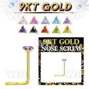 g9sztm1 9kt gold nose screw 22g w3mm triangle shaped prong set cz