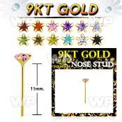 g9yzsm1 9kt gold bend it nose stud 22g w 3mm prong set star cz