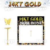 gbbt2 14kt gold nose bone, w plain gold butterfly shaped top