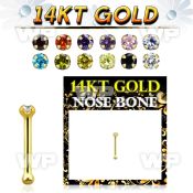 gbzsm1b 14kt gold nose bone, 20g w 1.5mm round prong set cz