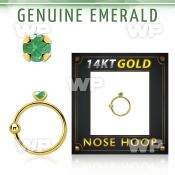 ghge10 14kt gold nose hoop w a 2mm prong set emerald stone