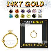 ghz2 14kt gold nose hoop w a 2mm prong set round cz