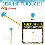 gnbge7 14kt gold nose bone w 2mm prong set turquoise stone
