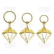 gold plated steel ball closure ring w diamond dangling