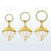 gold plated steel ball closure ring w diamond dangling