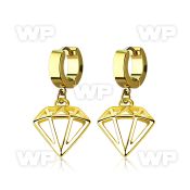 gold pvd plated steel huggies w diamond dangling 