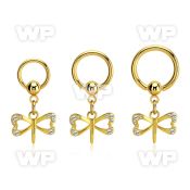 gold steel ball closure ring 14g w dangling dragonfly