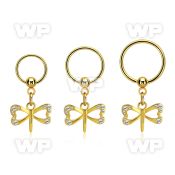 gold steel ball closure ring 16g w dangling dragonfly