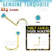 gscge7 14kt gold nose screw w 2mm prong set turquoise stone