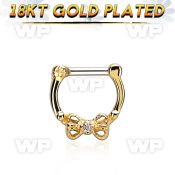 gsepk14 gold plated silver septum clicker 14g w bow cz