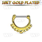 gsepn14 gold plated silver septum clicker, 14g w big balls