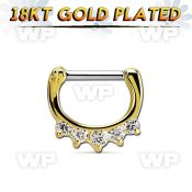 gsepq14 gold plated silver septum clicker, 14g w 5 czs stones