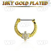 gsepr16 gold plated silver septum clicker, 16g w flower czs