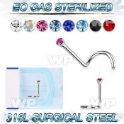 gu364 sterilized steel nasal screw 2mm round color crystal