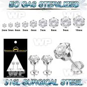 gwag presterilized steel ear stud prong set cz one pair